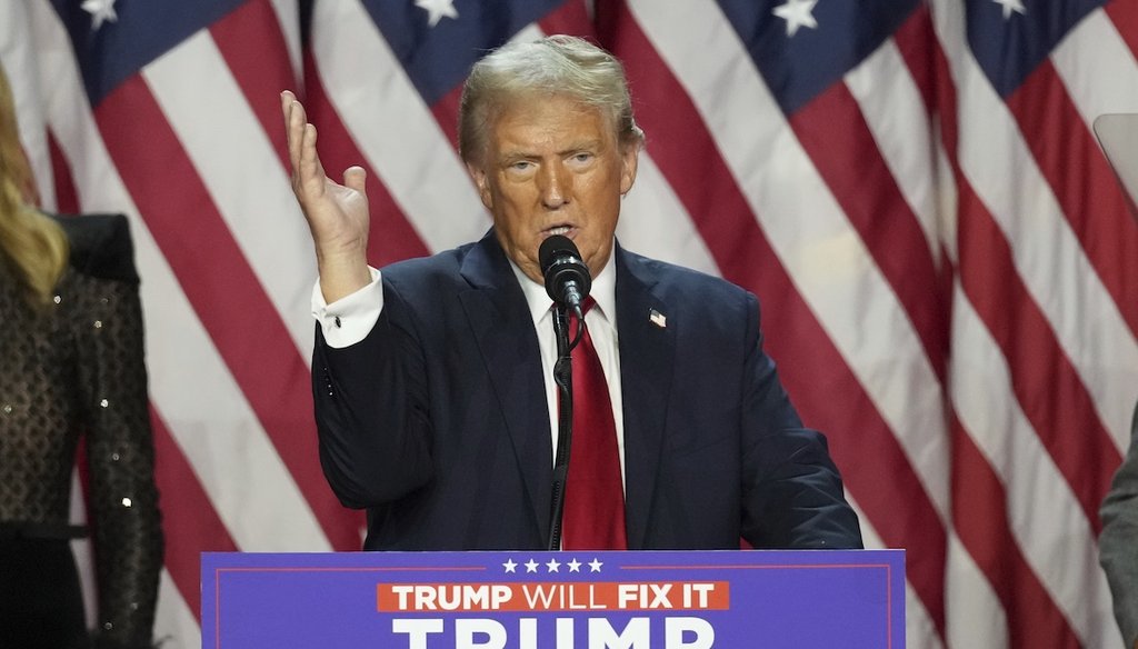 President-elect Donald Trump speaks Nov. 6, 2024, at the Palm Beach County Convention Center during an election night watch party. (AP)